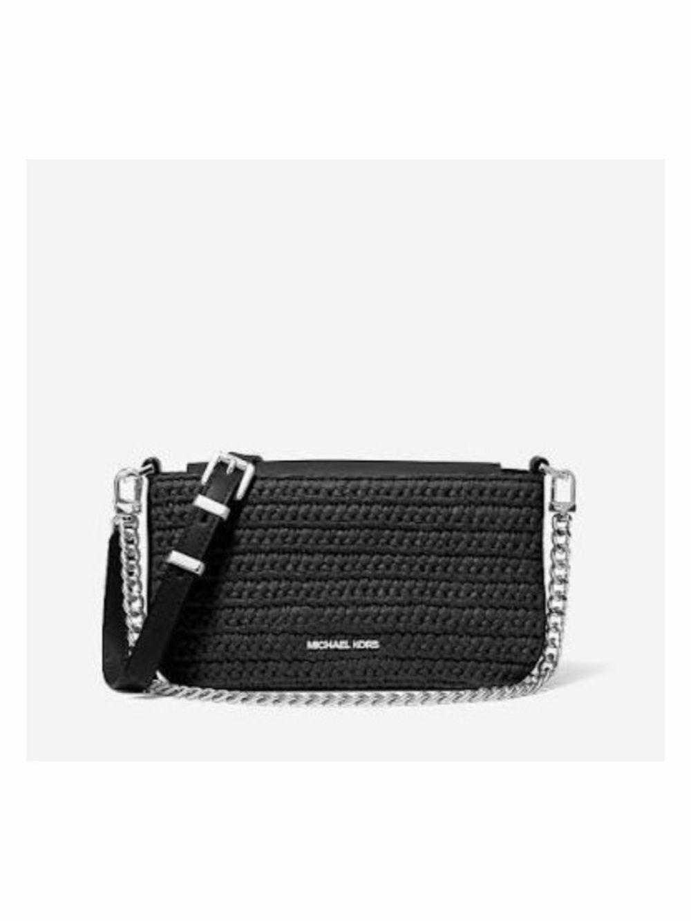 Michael Kors Black Woven Shoulder Bag with Silver Chain
